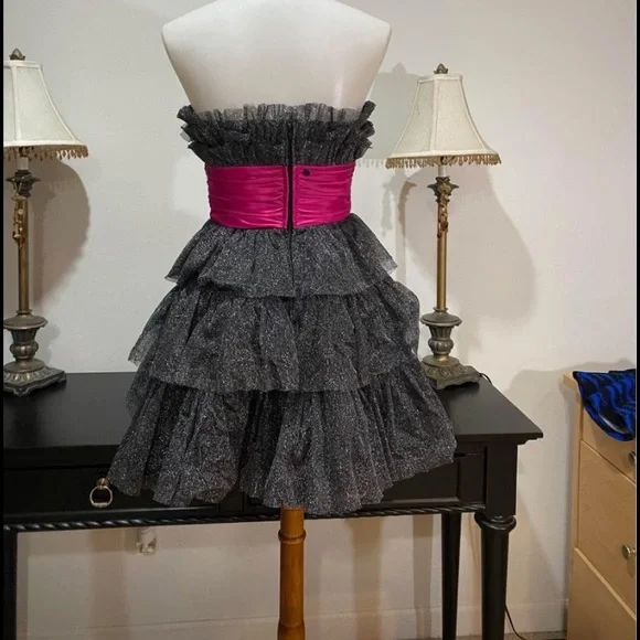 Vintage Betsey Johnson 90 2000 y2K ruffle glitter silk Full Tiered cupcake dress - Picture 8 of 17